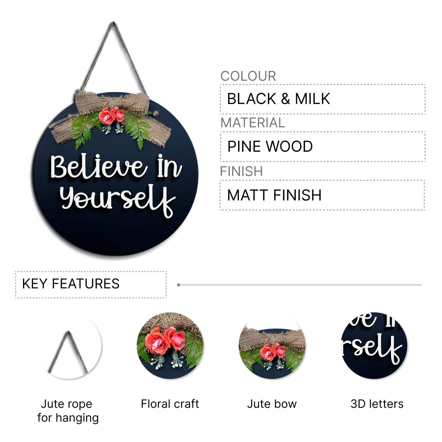 Believe in Yourself Motivational Quotes Wall Frames Hanging For Kids Room, Study Room, Office, and Home Positive Wooden Quotes W